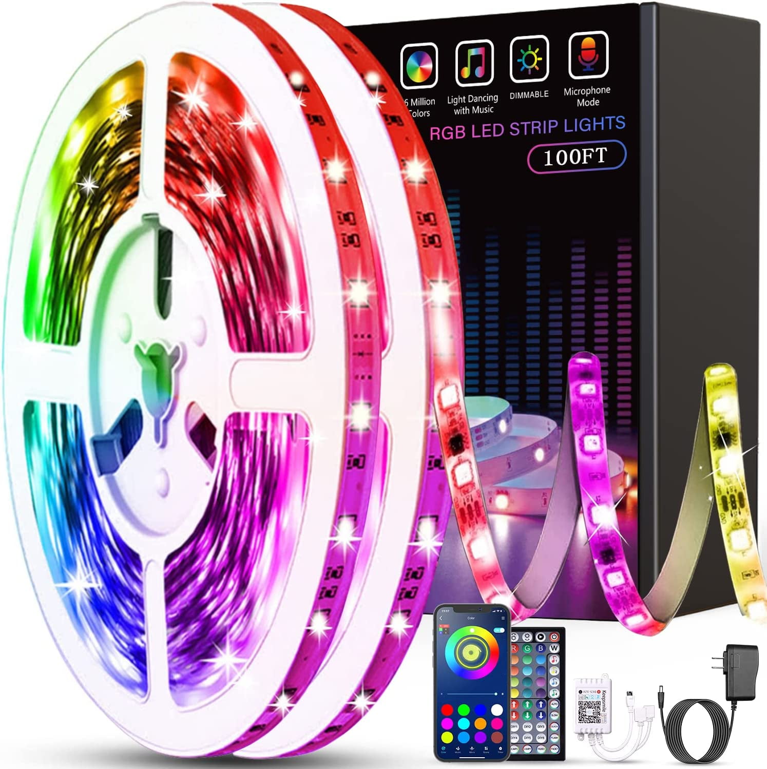 Arwibon Led Lights for Bedroom 50ft Music Sync Color Changing LED Strip  Lights with Remote and App Control 5050 RGB LED Strip, LED Lights for Room  Home Party Decoration 