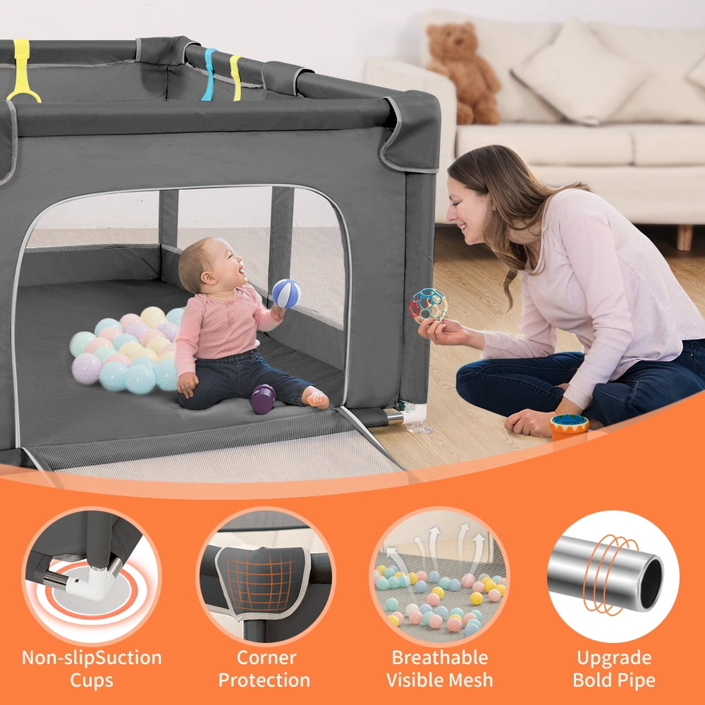 Baby Playpen, Extra Large Baby Playard, Baby Safety Play Yard for Infants Toddlers, Gray