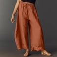 thumbnail image 6 of Linen Pants Women Lace Trim Hem Drawstring Elastic Waist Wide Leg Palazzo Trousers with Pockets Beachwear Bottoms, 6 of 6