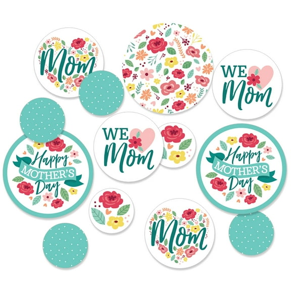 Big Dot of Happiness Colorful Floral Happy Mother's Day - We Love Mom Party Giant Circle Confetti - Party Decorations - Large Confetti 27 Count