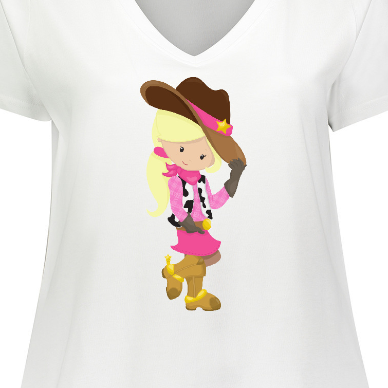 Inktastic Cowboy Girl, Girl With Cowboy Hat, Blonde Hair Women's Plus Size V-Neck T-Shirt - image 3 of 4