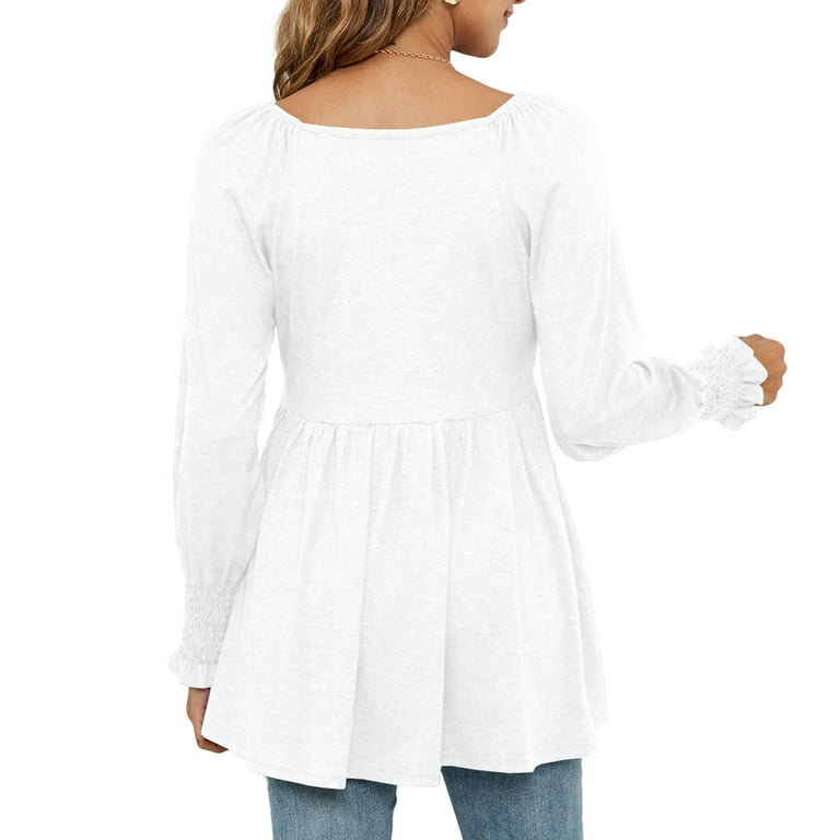 PEPLUM LONG SLEEVE TEE 38 ホワイト Womens Babydoll Shirts Ruffle Lantern Long Sleeve Peplum