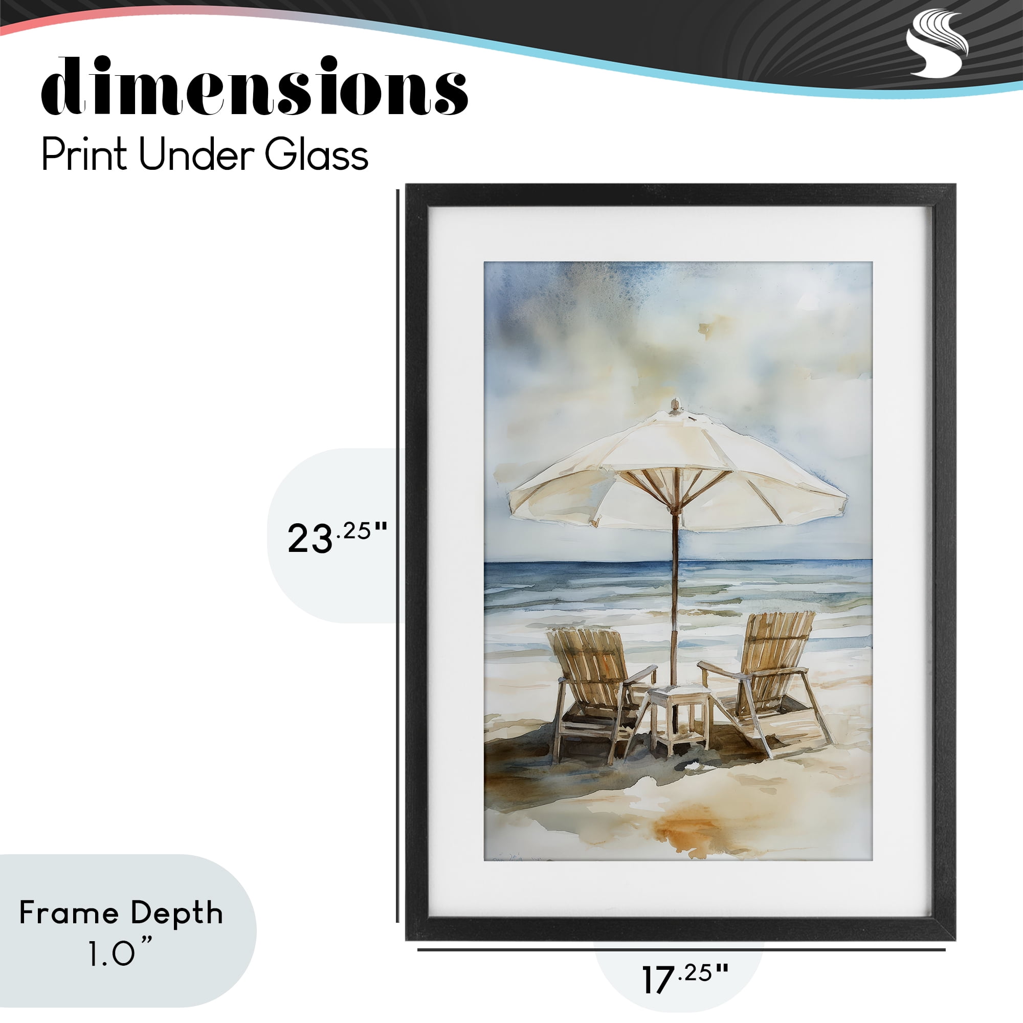 Stupell Industries Watercolor Paradise Beach Scene Black Framed Print Under Glass, design by Petal Prints Design