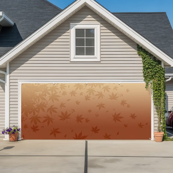 Garage Door Banner Thanksgiving Maple Leaves Silhouette Garage Door Banner Cover for Outdoor Indoor, Fallen Leaf Orange Ombre Large Backdrop Banners 6.9x16ft