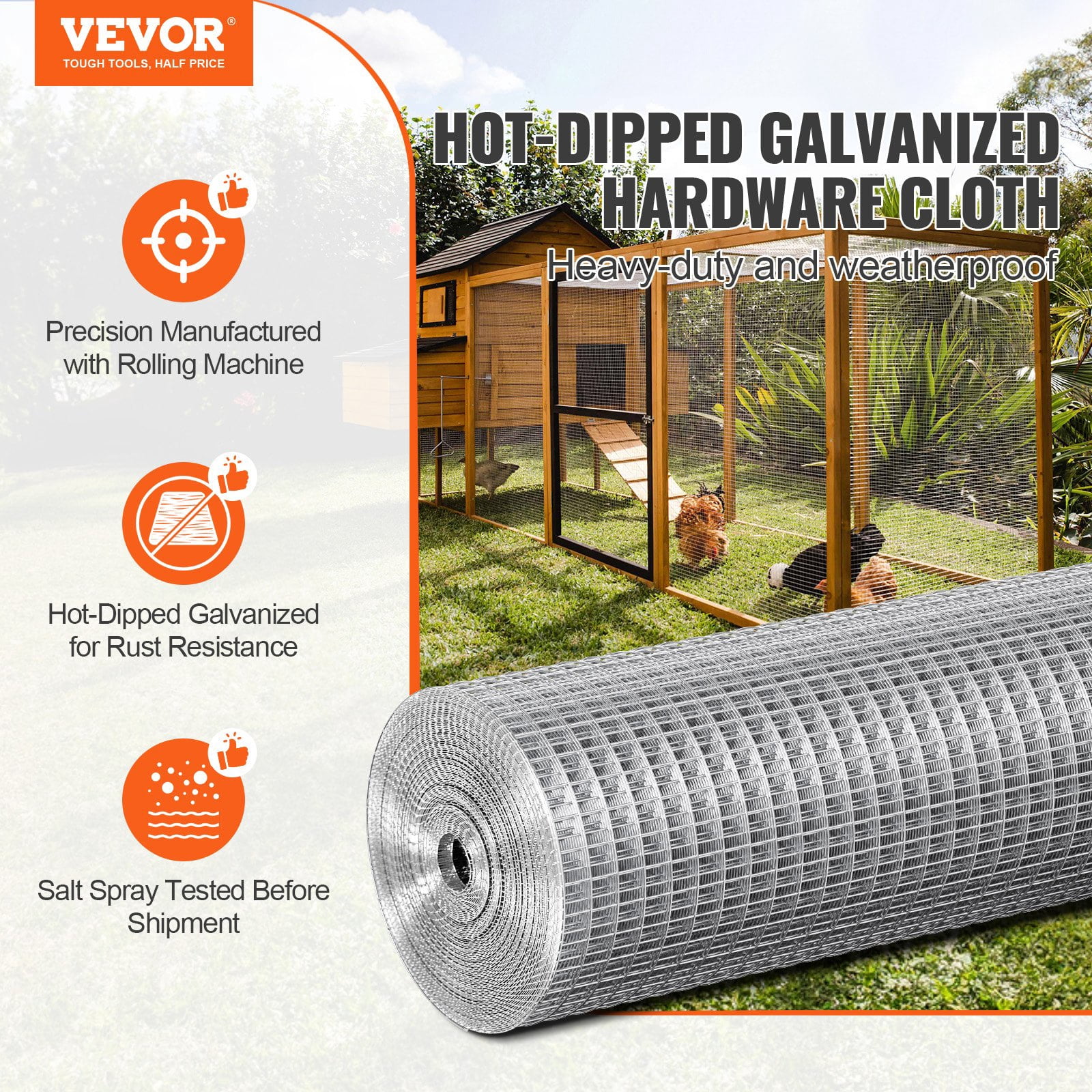 (Weiyi-EC)-- Hardware Cloth, 1'2 Inch 24in X 25 Ft 19 Gauge, Hot Dipped Galvanized Wire Mesh Roll, Chicken Wire Fencing, Wire Mesh For Rabbit Cages, Garden, Small Rodents **--（ 87['lj）