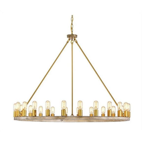 24-light Wagon Wheel Chandelier - 48-inch - Wood Reproduction and Gold