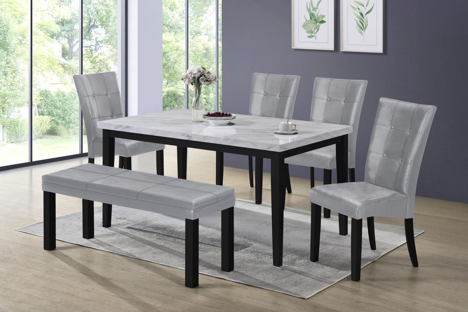 Banc de salle à manger Aerys Lucky avec assise à motifs et rembourrée en PU gris
