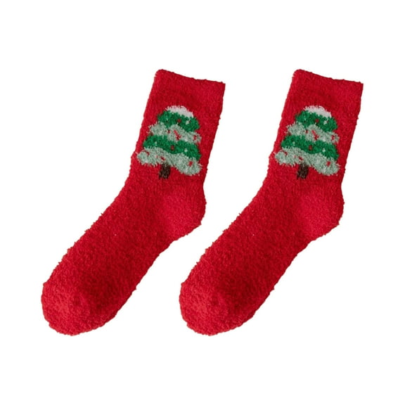 Cozy Warm Fuzzy Slipper Socks, Cute Holiday Christmas Tree/Santa /Reindeer Socks, Stretchy Socks for Male/Female(E)
