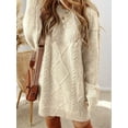 thumbnail image 3 of Women'S Cable Knit Casual Long Sleeve Loose Crew Neck Pullover Mini Sweater Dress Fall Winter Outfits White S, 3 of 4