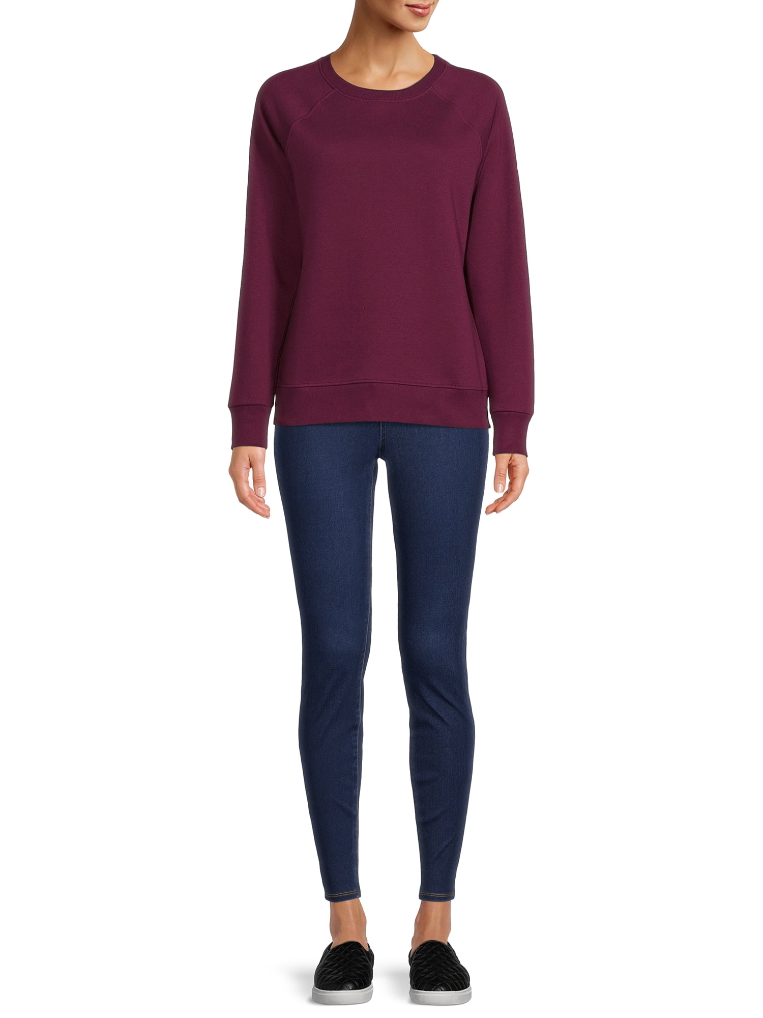 Time & Tru Women's Raglan Fleece Crewneck Sweatshirt