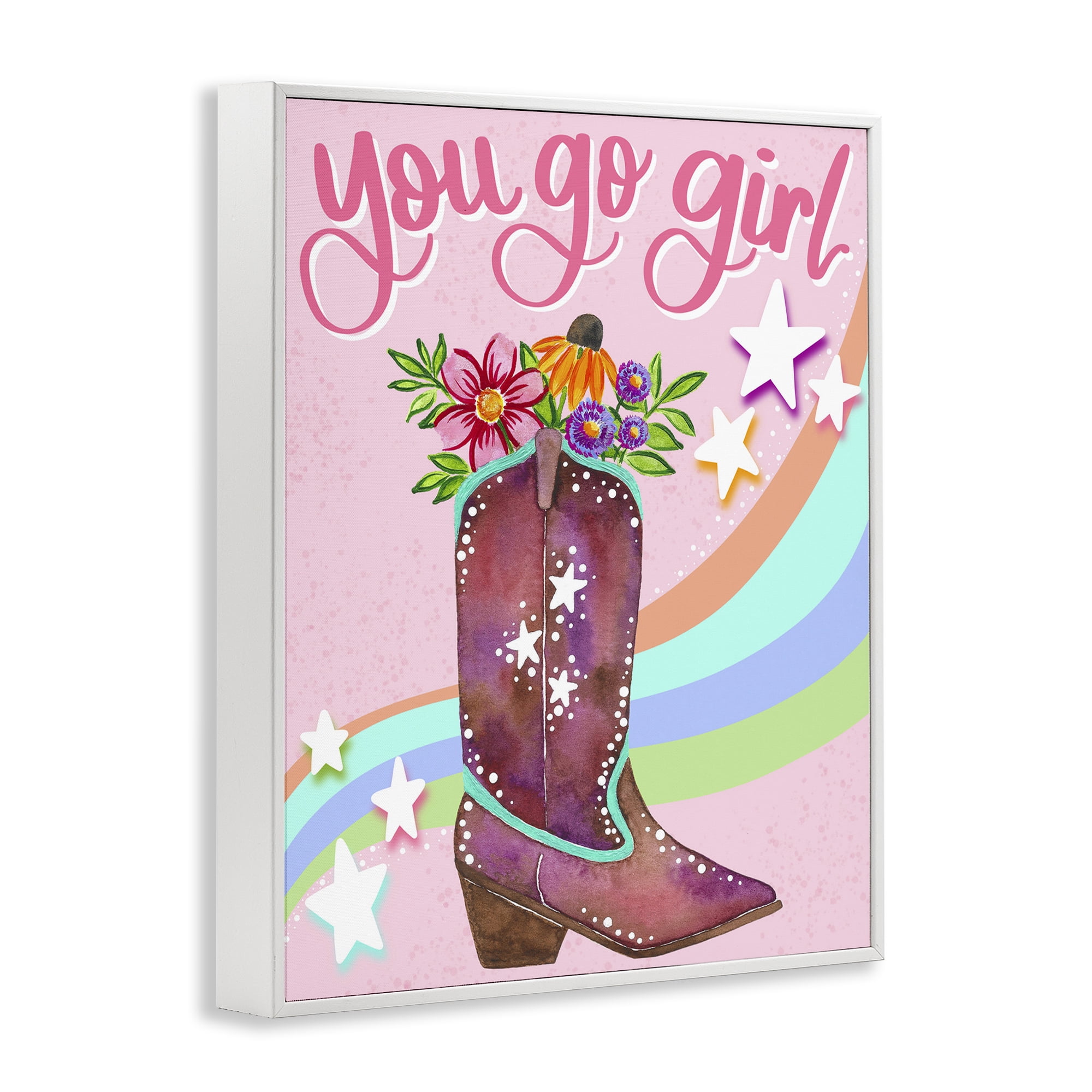 Stupell Industries You Go Girl Boot Botanical & Floral Painting White Framed Art Print Wall Art, 16 x 20