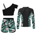 thumbnail image 2 of dPois Kids Girls Pcs Athletic Swimsuits Upf Rash Guard Coat Ruffles Crop Top With Bottoms Black 12, 2 of 6