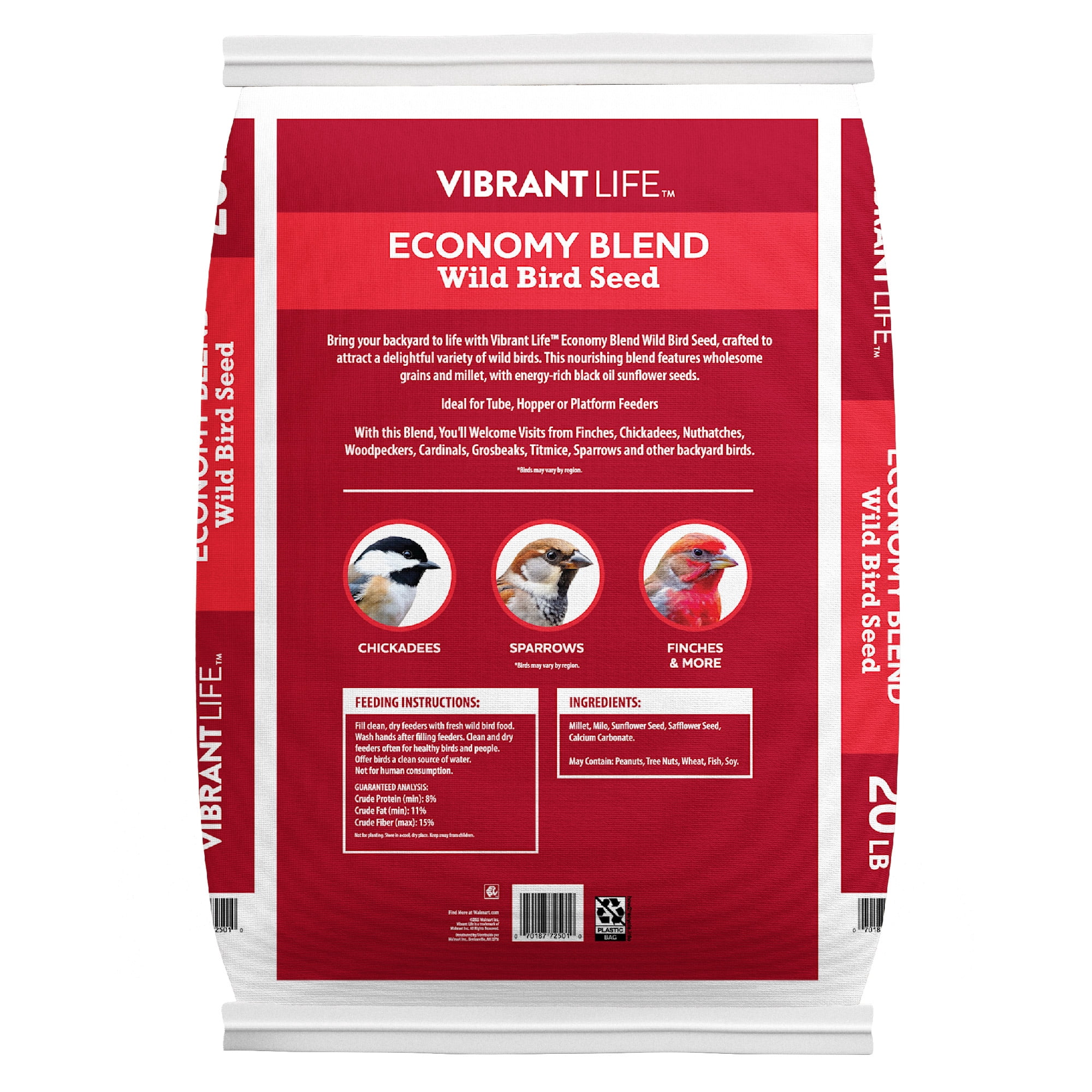 Vibrant Life Economy Blend Wild Bird Seed with Black Oil Sunflower, 20 lb.