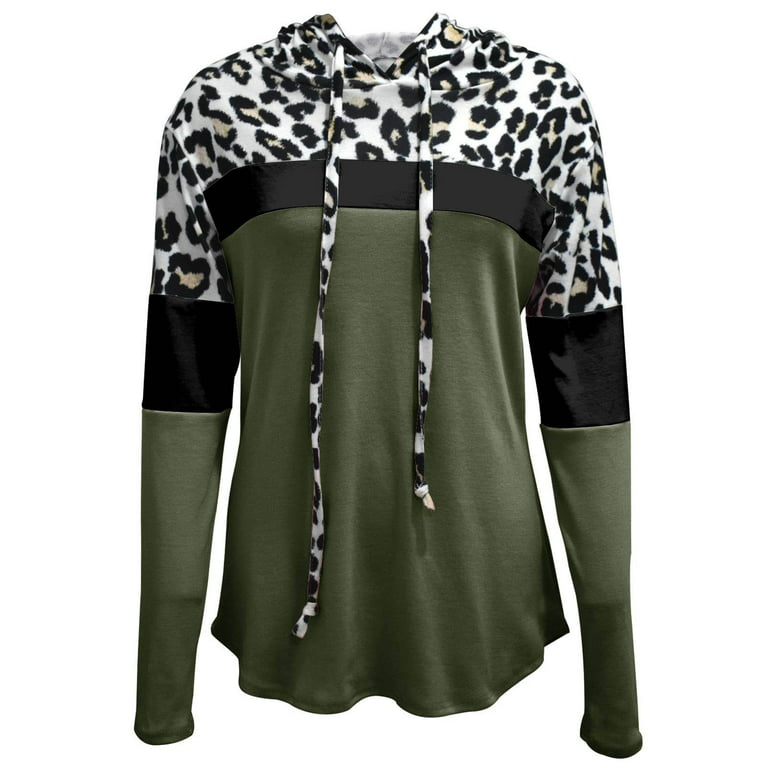 HAPIMO Rollbacks Sweatshirt for Women Drawstring Pullover Tops Leopard  Striped Patchwork Long Sleeve Relaxed Fit Womens Hoodie Sweatshirt Teen  Girls Clothes Green XL 