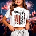 thumbnail image 2 of Angala Toddler Girls Tops Patriotic Print Crew Neck Short Sleeve Summer Cropped Independence Day Design Casual Dailywear Child Tops Size 5-6 Years White, 2 of 4