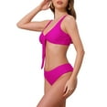 thumbnail image 4 of INSPIRAR CHIC Conjuntos de Bikini de Dos Piezas con Decoración de Encaje y Push Up, Top de Tirantes Anchos y Parte Inferior Triangular, Trajes de Baño Talla X-Small Color Rosa Rojo, 4 of 5