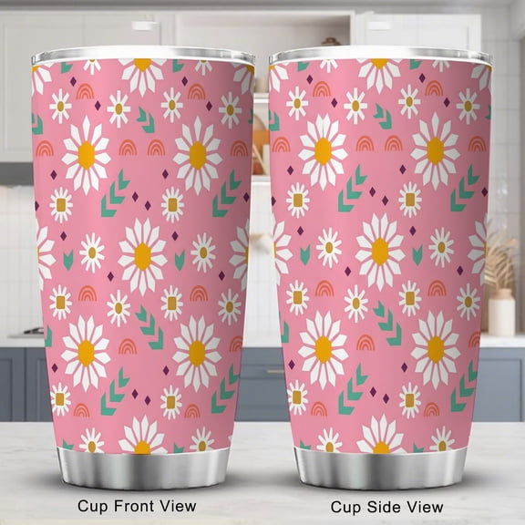 Daisy Tumbler 20oz Pink Cute Flower Travel Coffee Cup with Lid for Holiday Birthday Gift Women Friend