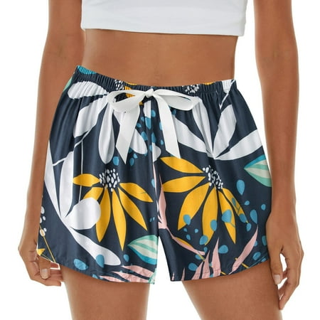 

Ykohkofe Womens Pajama Shorts Soft Sleep Shorts Lightweight Printed Bow Elastic Waist Lounge Pj Bottoms