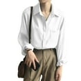 thumbnail image 2 of Yigetop Button Up Shirt Women, Loose Solid Color Temperament Design Casual and Versatile Long Sleeved Top Long Sleeve Shirts for Women White 3XL, 2 of 5