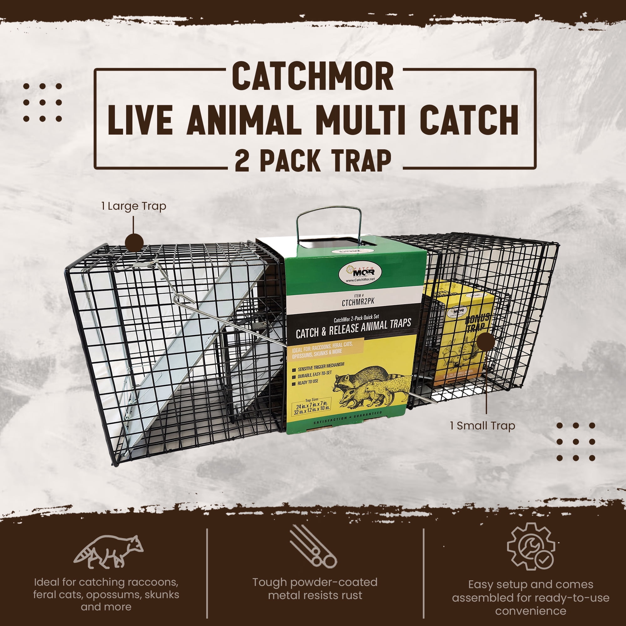 Rugged Ranch CatchMor Live Animal Multi Catch 2 Pack Trap, 1 Large, 1 Small