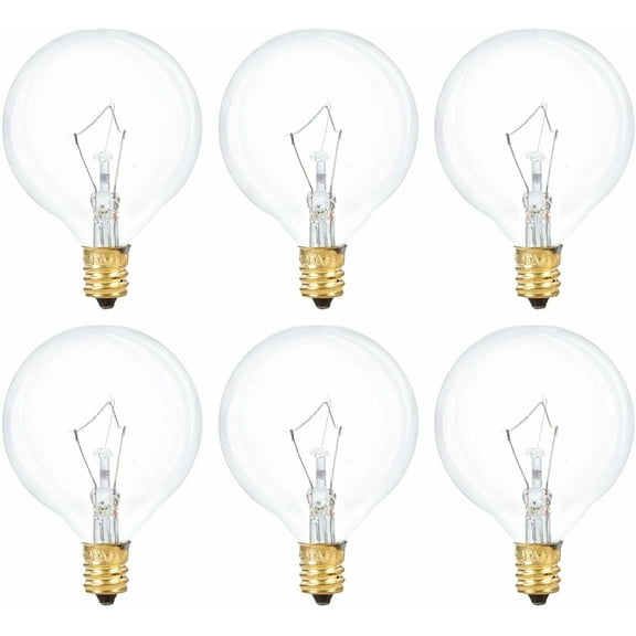 Simba Lighting Aromatic Wax Warmer G16.5 Round Bulb 25W E12 Candelabra Base Clear Glass, 6 Pack