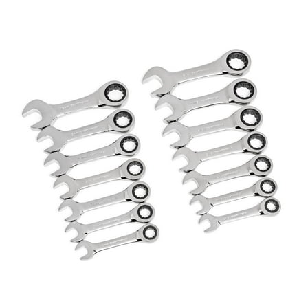 SAE/Metric 72-Tooth Stubby Combination Ratcheting Wrench Tool Set (14-Piece)