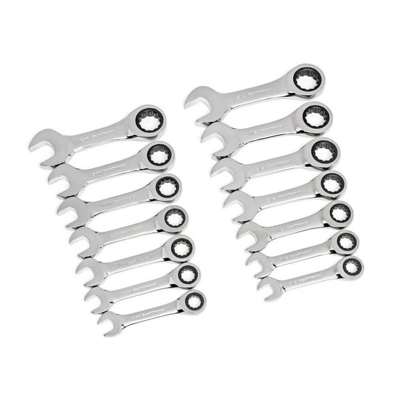 SAE/Metric 72-Tooth Stubby Combination Ratcheting Wrench Tool Set (14-Piece)