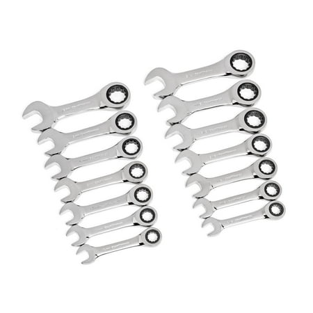

SAE/Metric 72-Tooth Stubby Combination Ratcheting Wrench Tool Set (14-Piece)