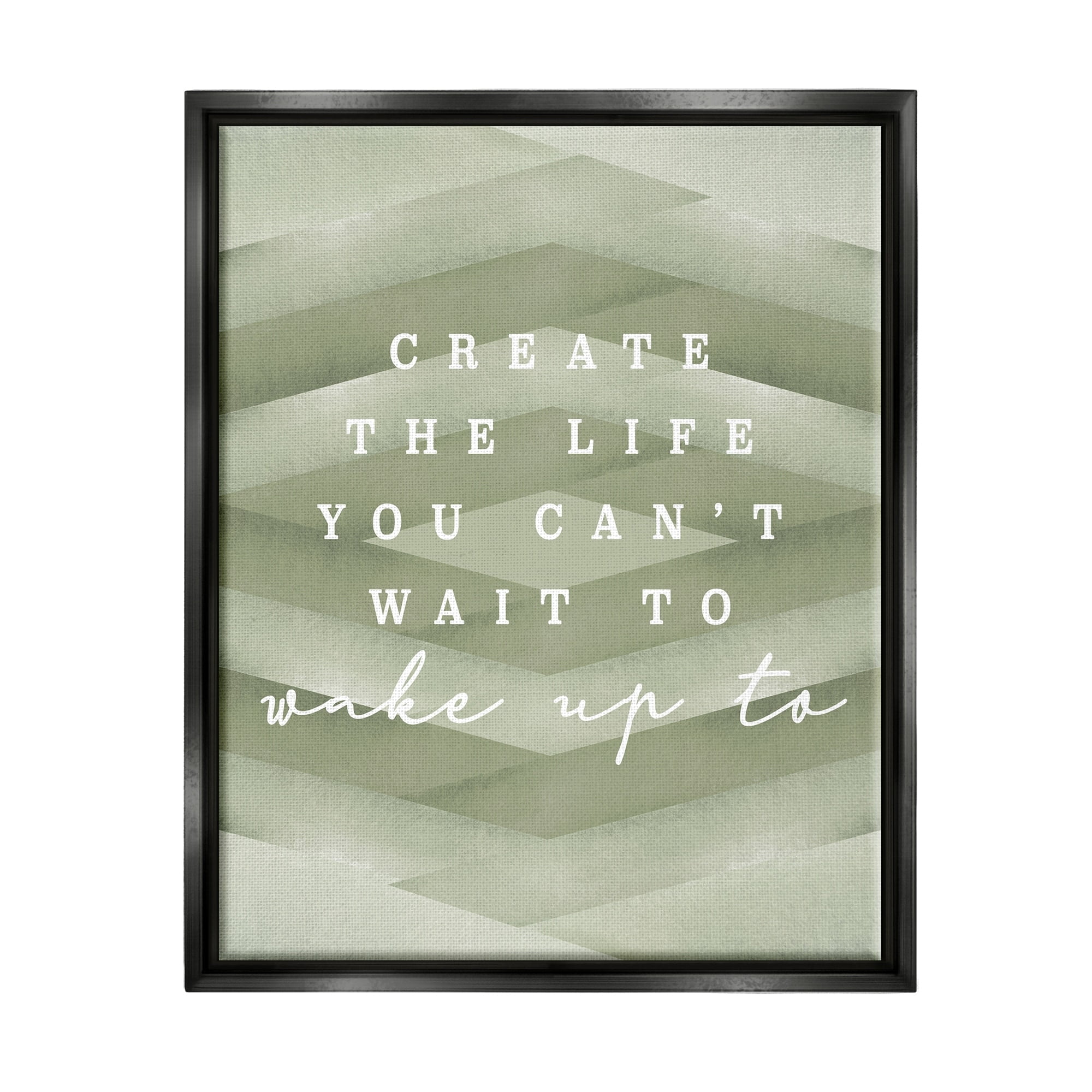 Stupell Industries Create Your Life Motivational Geometric Stripe Pattern Shapes Graphic Art Metallic Gold Floating Framed Canvas Print Wall Art, Design by Daphne Polselli