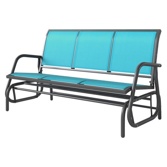 Outdoor Patio Glider Bench - 3 Person Swing, Breathable Mesh, Metal Frame - Blue Porch Glider for Backyard, Garden, Pool
