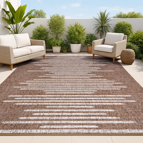 JONATHAN Y SANTA MONICA 3 x 5 Area Rug, Zolak Berber Stripe Geometric - Brown/Beige, SMB124B-3