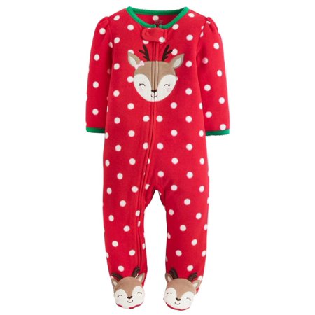 Carters Adorable Dots - Carters Infant Girls Red Dot Fleece Reindeer Sleeper Holiday Sleep & Play NB