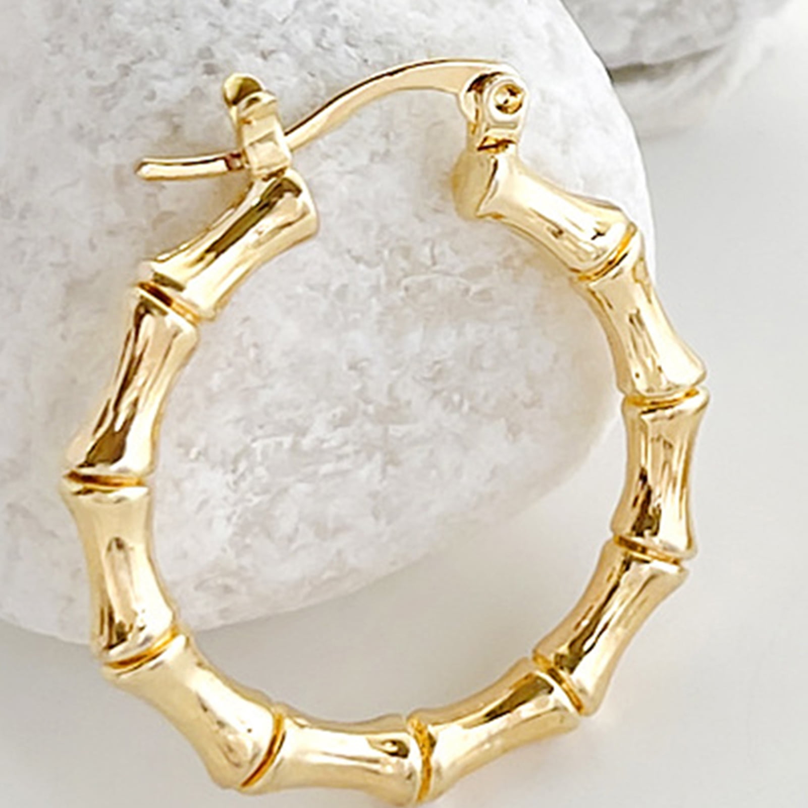 6 Pairs Large Bamboo Shaped Hoop Earrings Set Gold Tone Statement Hip-Hop Earrings for Women Girls Jewelry 