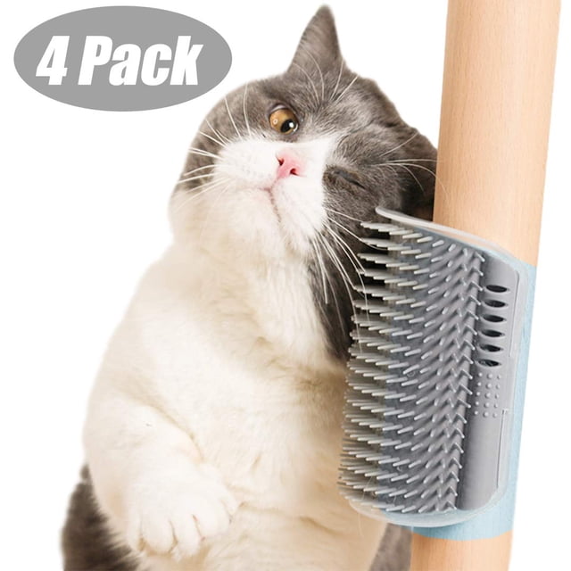 Paquete de 4 rascadores de esquina de pared para gatos, cepillo de masaje para el cuidado de la cara, peine para gatos gatitos de pelo largo y corto, gris Adepaton WMXL-357