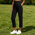 thumbnail image 3 of TAGOLD Women Sweat Shorts for Womens Solid Color Yoga Long Pants Functional Side Pockets Stretch Light Summer Daily Workout Bottoms, 3 of 5