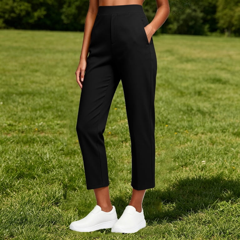 XPMWRP Women High Waist Cropped Dress Pants Slim Fit Ankle Tapered Work Trousers Elastic Back Waist Business Casual Slacks With Pockets Black XXL