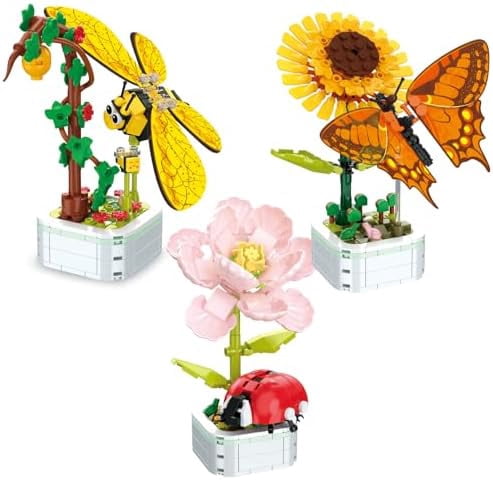 Flower Building Bouquet Set, 3 Sets Flower Building Toys, Building Blocks Flower Brick Toys Creative Project for Home Room Decor Christmas Birthday