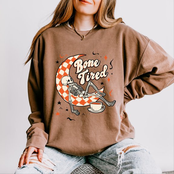 Bone Tired Moon - Women's Lightweight Garment Dyed Sweatshirt