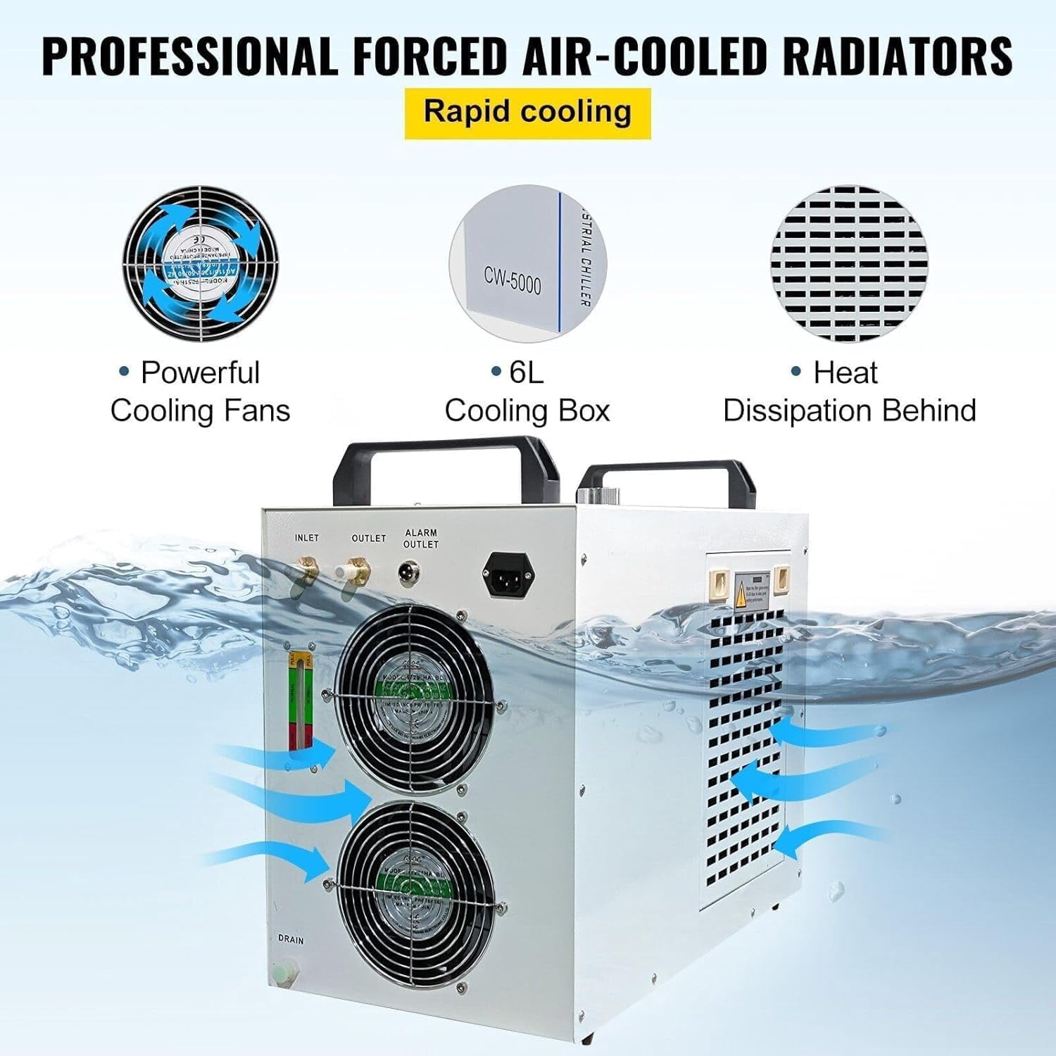 SIHAO CW-5000 Industrial Water Chiller 6L,Water Cooling System,Thermolysis Type Water Cooling Chiller Machine for 60W 80W Laser Engraving Machine