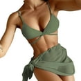 thumbnail image 1 of ENJOYW 3Pcs/Set Skirt Bikini Solid Color Bandage Sexy Off Shoulder Backless Bathing Suit for SwimmingPolyester, 1 of 7
