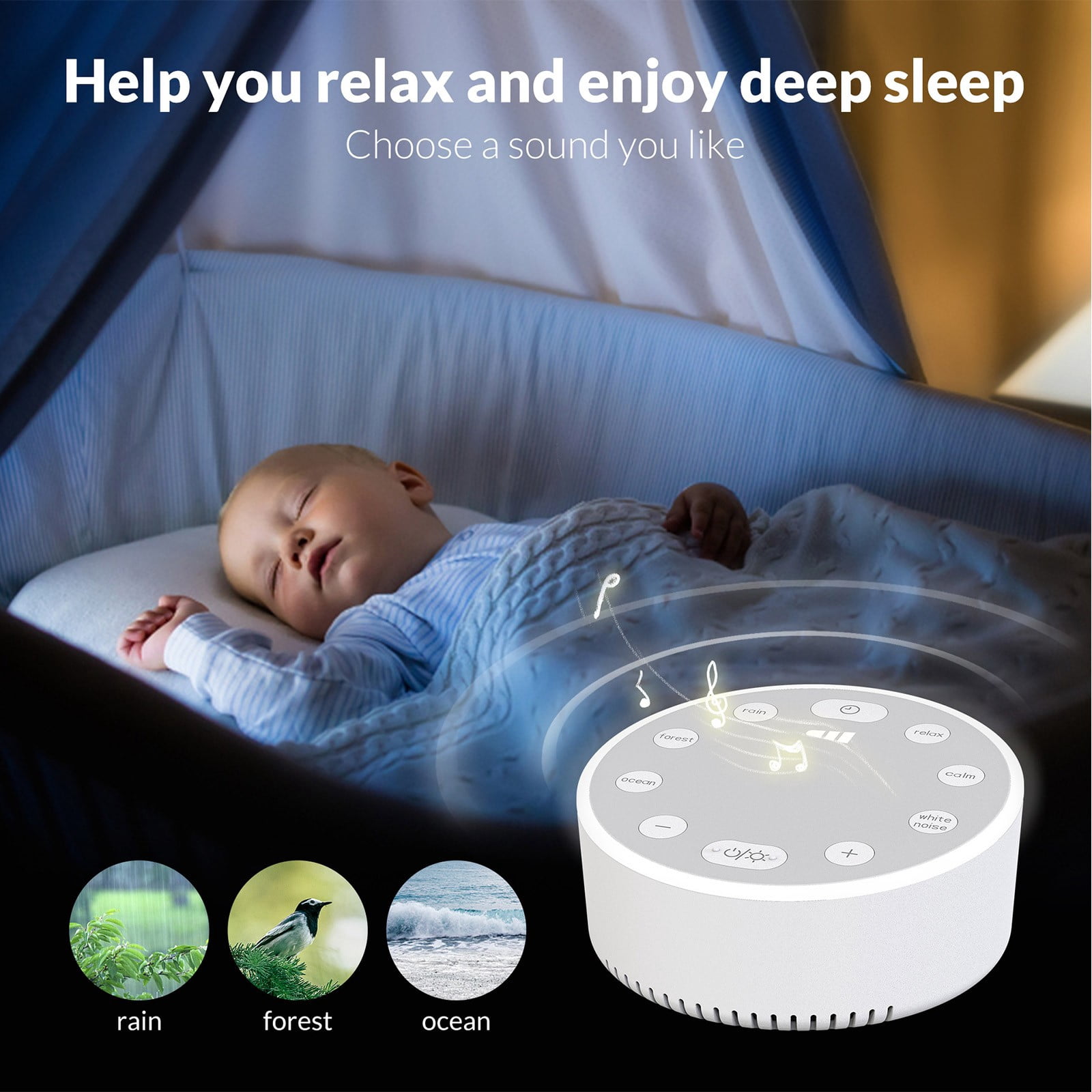 White Noise Sound Machine with 30 Soothing Sounds Brown Noise Machine for Sleep 12 Colors Night Light for Baby Adults Kids Sleep Machines 36 Volume Levels 5 Timers for Home Office Travel