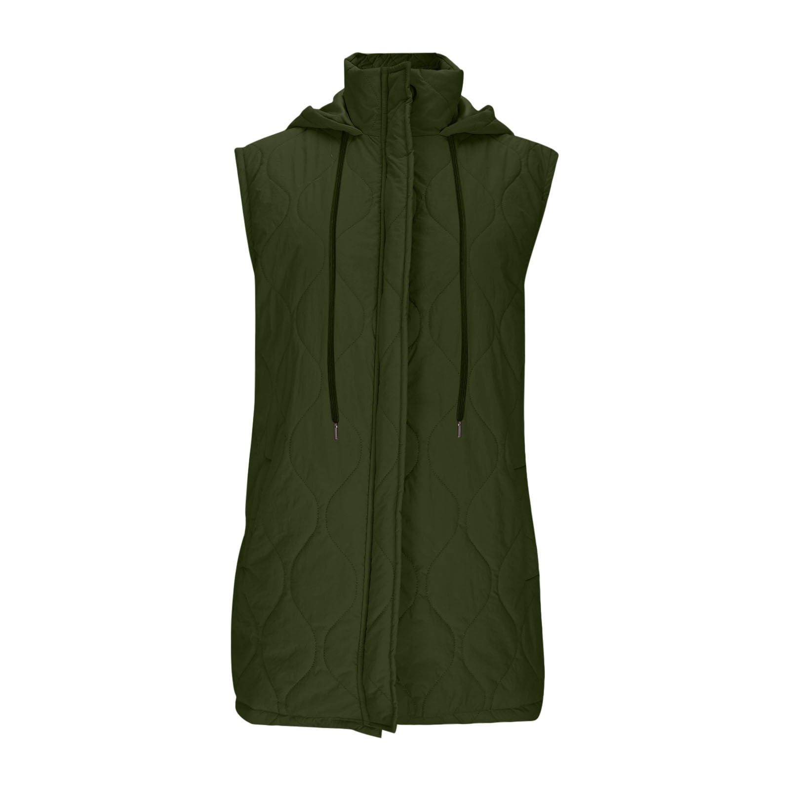 Brnmxoke Down Long Vest Women Lightweight Quilted Hooded Puffer Vests Winter Warm Zip Up Pockets Outerwear Jackets Army Green,L