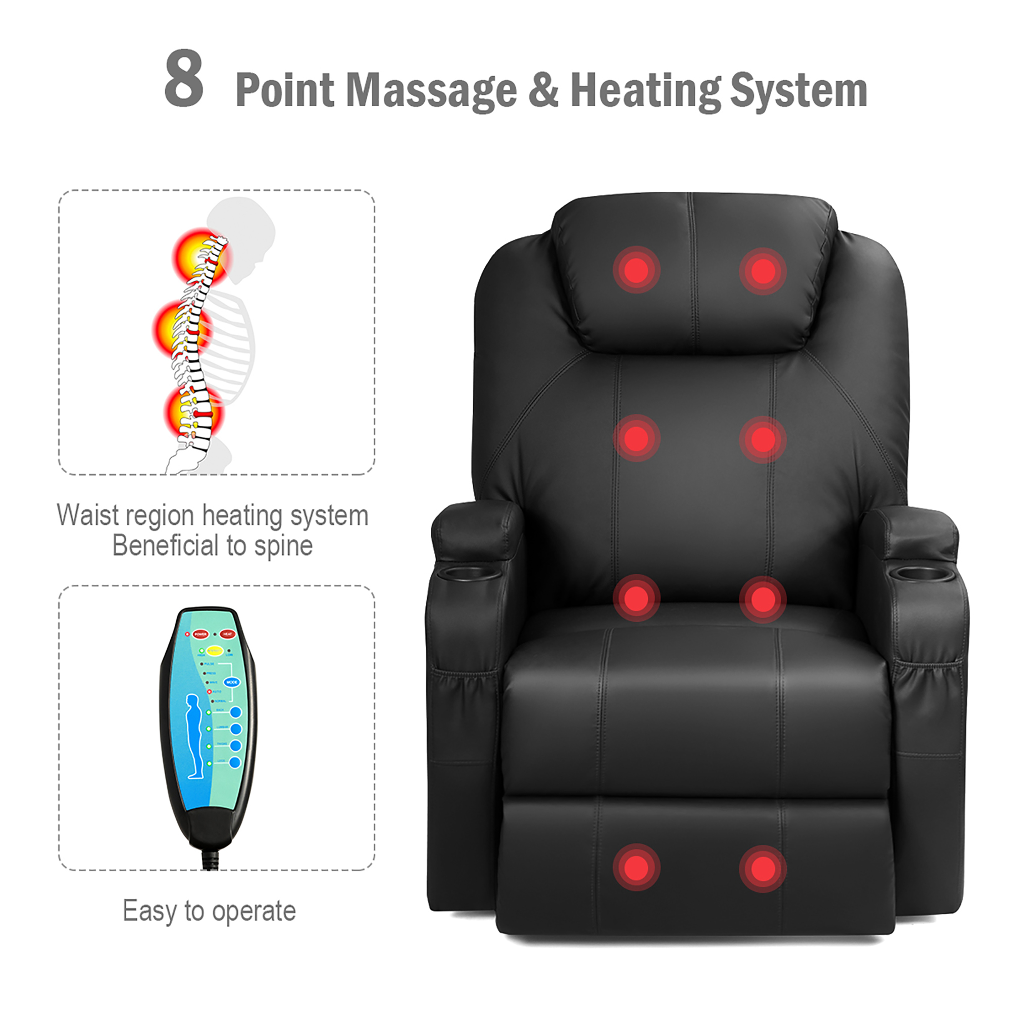 Costway Electric Lift Power Recliner Chair Heated Massage Sofa Lounge W Remote Control