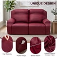 thumbnail image 5 of SHANNA Faux Leather Recliner Chair Covers, 4-Piece Stretch Reclining Sofa Slipcovers with Pocket, Washable Furniture Protector (Burgundy, 2 Seater), 5 of 9