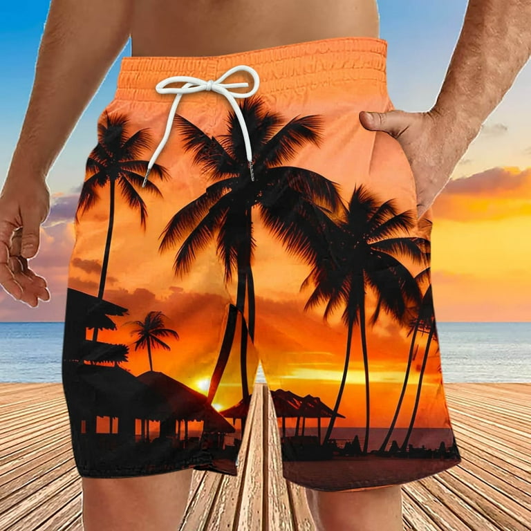 ZCFZJW Mens Swim Trunks Summer Tropical Big and Tall Regular Fit Casual Drawstring Cool Quick Dry Beach Board Shorts Bathing Suit with Side Pockets Orange XXXL Walmart