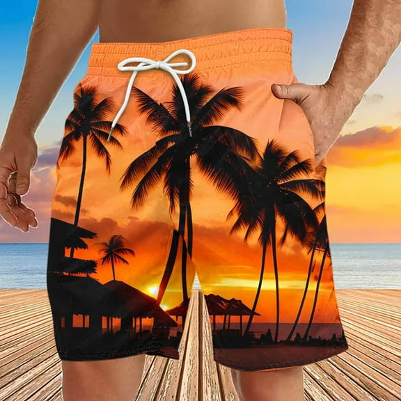 HaoXianJian Men's Shorts Hawaiian Summer Beach Short Casual Lightweight Swim Trunks Drawstring Quickly Dry Holiday Tropical Shorts with Pockets 3X 4X 5X