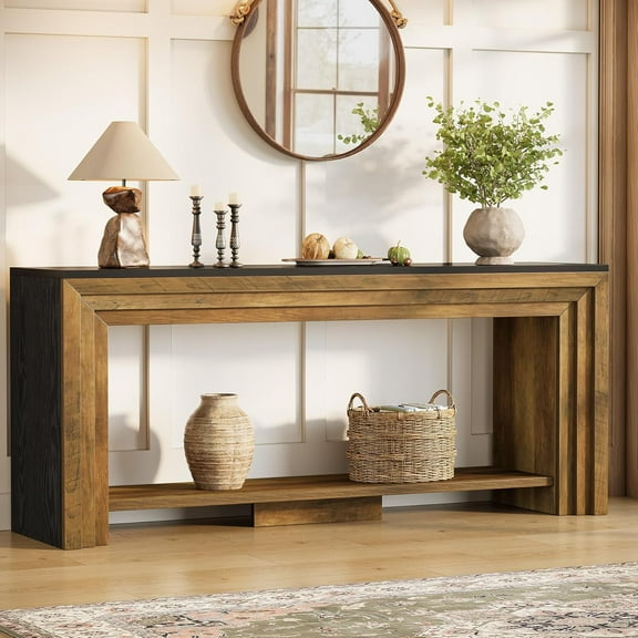 Finmind 70.9" Long Farmhouse Console Table, Narrow Wooden Sofa Table with 2-Tier Storage for Living Room, Entryway, or Hallway