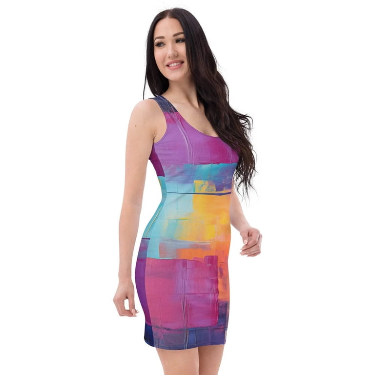 abstract print bodycon dress Women's Cream Abstract Print Strappy Bodycon Mini Dress