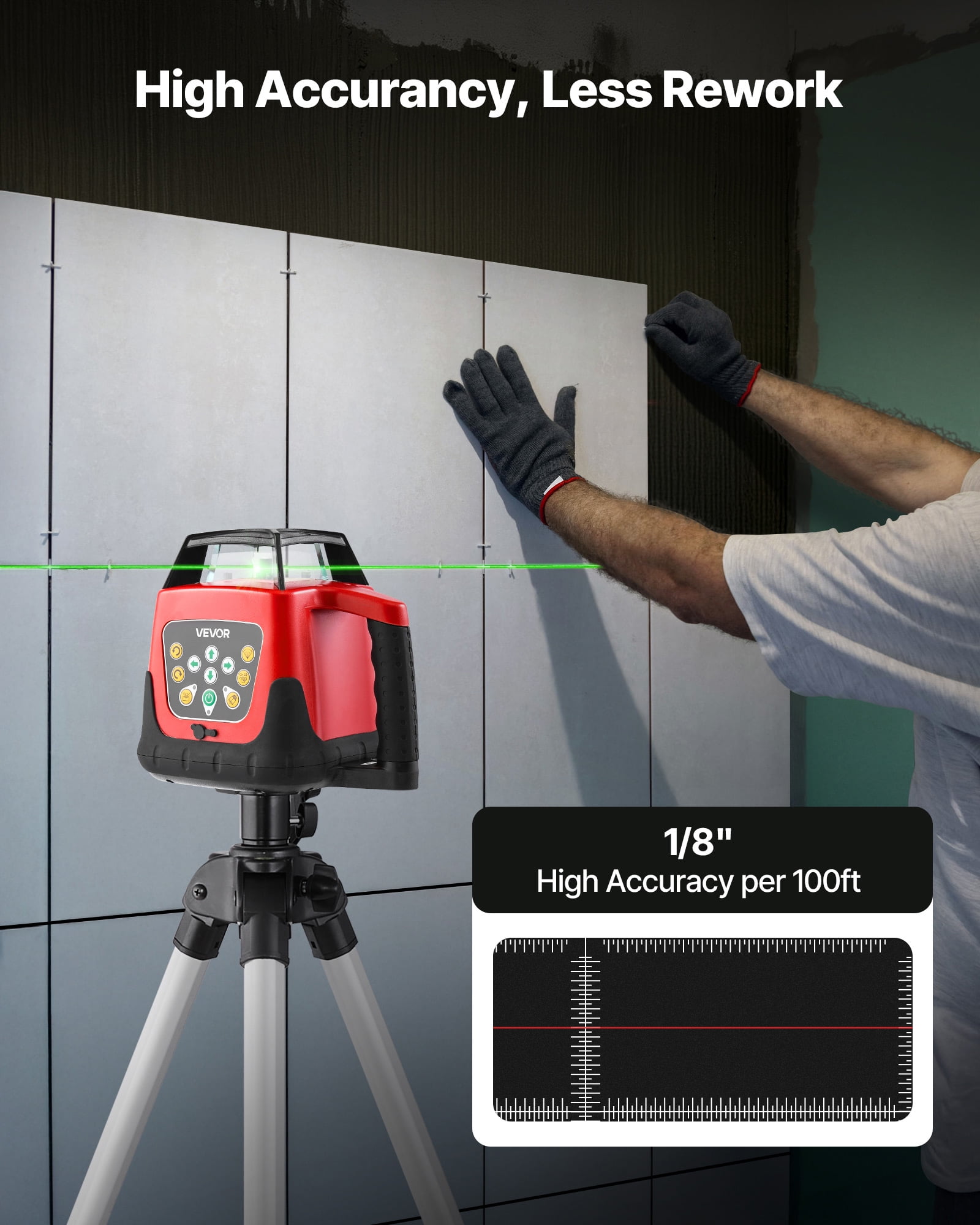 VEVOR Rotary Laser Level Kit, 2000ft 360-Degree Self Leveling Green Horizontal Laser Transit,with Tripod,Receiver,Remote Control,Scale, Toolcase,IP66 Rating Waterproof,0.80in/100ft for Construction