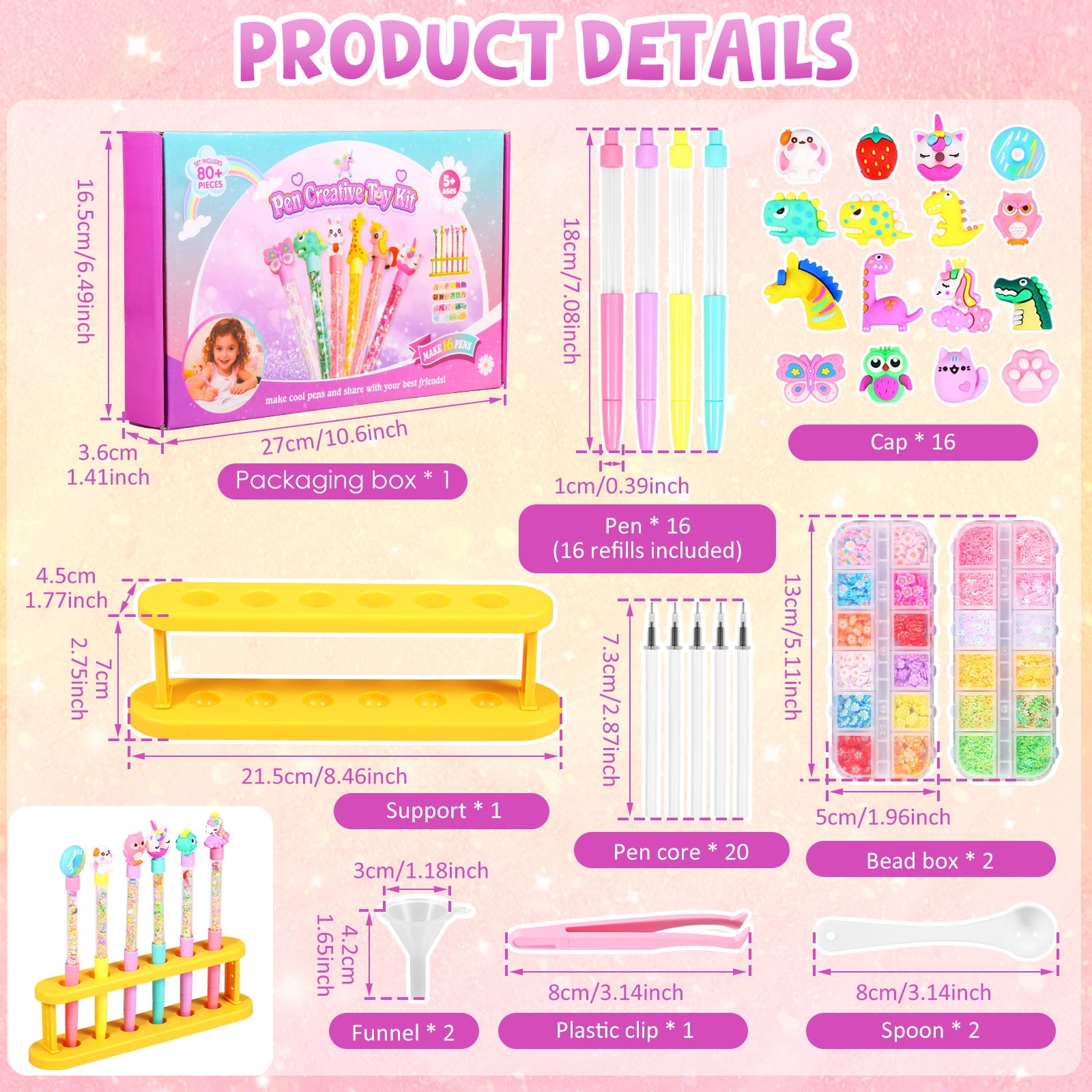 DIY Glitter Gel Pen Making Kit Creative Glitter Pen Craft Kit with 20 Replacement Refill 2 Funnel 2 Spoon for 5 to 12 Years Old Girl Boy Plastic Colorful